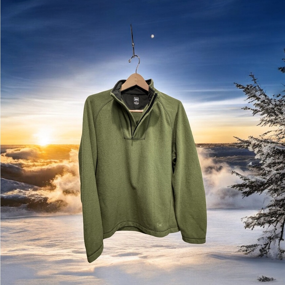 REI Olive Green 1/4 zip sweater